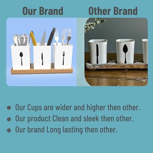 ROSTON Cutlery Holder for dining table with Spoon, Fork and Knife Compartments, Wood Base organizer self draining - Image 5