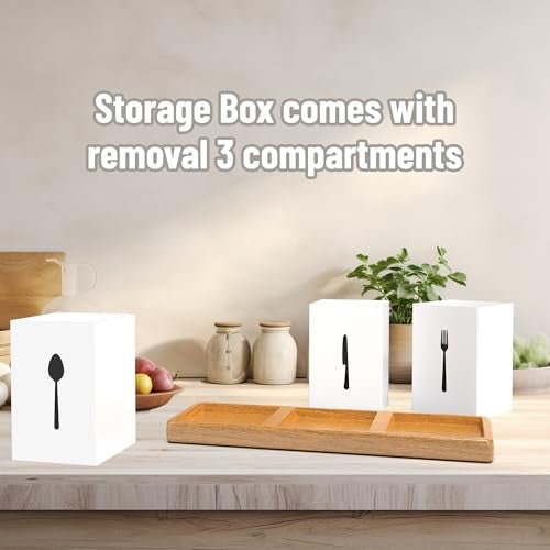 ROSTON Cutlery Holder for dining table with Spoon, Fork and Knife Compartments, Wood Base organizer self draining - Image 4
