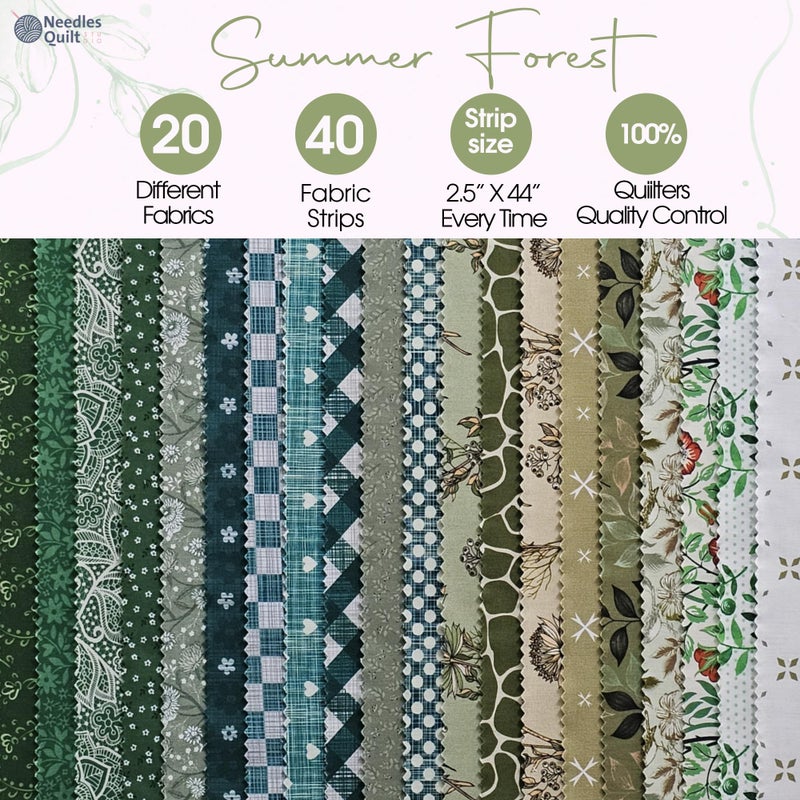 NEEDLES QUILT STUDIO Jelly Roll Fabrics for Quilting Clearance 40 Strip 2.5" x 44" | Cotton Strips Bundles â€“ Perfect Quilting Fabric for Sewing, Precut Quilt Projects, and DIY Crafts (Summer Forest) - Image 3