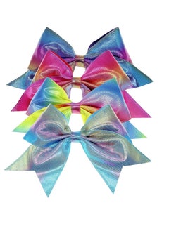 FROG SAC FROG SAC 4pcs Tie Dye Mermaid Hair Bows for Girls, Large Cheer Bow For Kids, Sparkly Cute Little Girl Hair Accessories, 6 Inches Grosgrain Ribbon Child Bow Pack, Birthday Party Favors  - Image 1