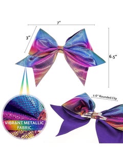 FROG SAC FROG SAC 4pcs Tie Dye Mermaid Hair Bows for Girls, Large Cheer Bow For Kids, Sparkly Cute Little Girl Hair Accessories, 6 Inches Grosgrain Ribbon Child Bow Pack, Birthday Party Favors  - Image 2