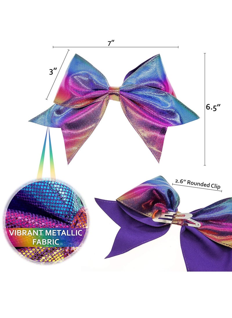 FROG SAC FROG SAC 4pcs Tie Dye Mermaid Hair Bows for Girls, Large Cheer Bow For Kids, Sparkly Cute Little Girl Hair Accessories, 6 Inches Grosgrain Ribbon Child Bow Pack, Birthday Party Favors  - Image 2