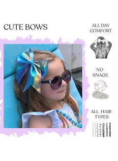 FROG SAC FROG SAC 4pcs Tie Dye Mermaid Hair Bows for Girls, Large Cheer Bow For Kids, Sparkly Cute Little Girl Hair Accessories, 6 Inches Grosgrain Ribbon Child Bow Pack, Birthday Party Favors  - Image 3