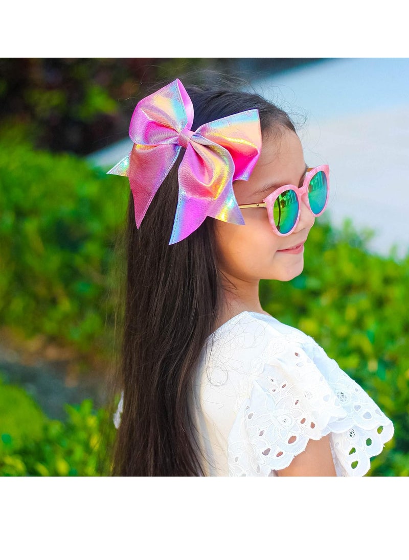 FROG SAC FROG SAC 4pcs Tie Dye Mermaid Hair Bows for Girls, Large Cheer Bow For Kids, Sparkly Cute Little Girl Hair Accessories, 6 Inches Grosgrain Ribbon Child Bow Pack, Birthday Party Favors  - Image 4