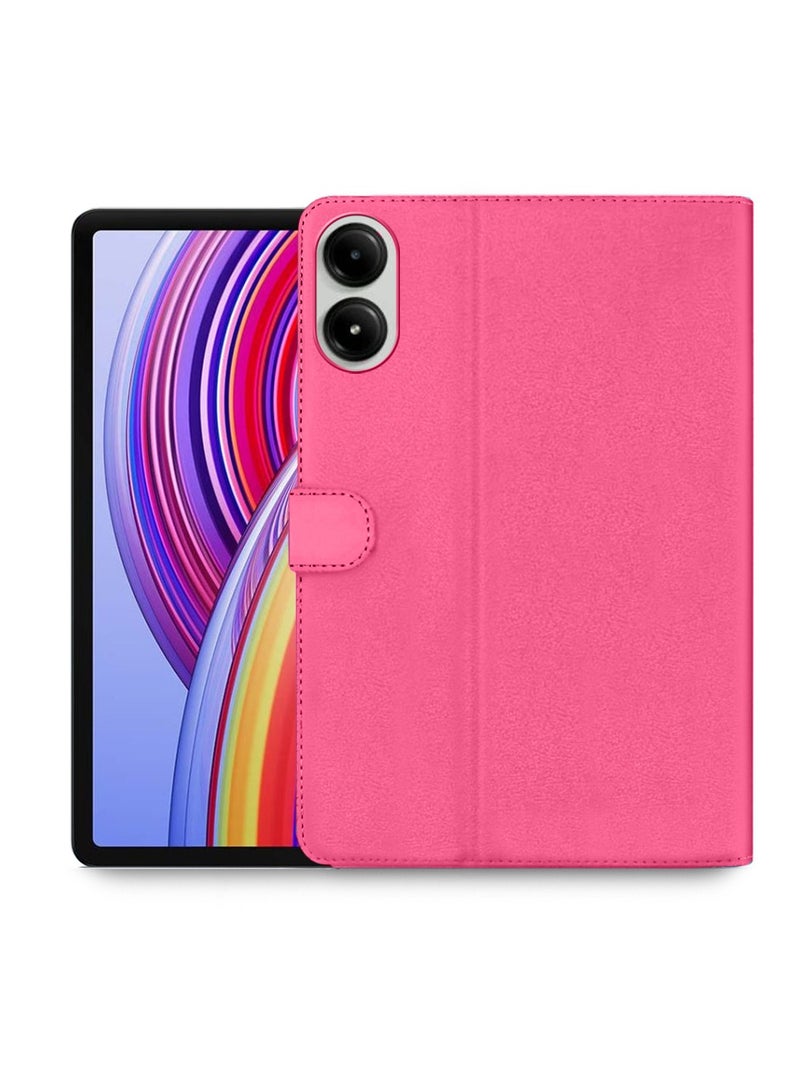 اوميكر جراب Xiaomi Redmi Pad Pro 5G 2024 مقاس 12.1 بوصة من جلد البولي يوريثان بإغلاق مغناطيسي - وردي - Image 1