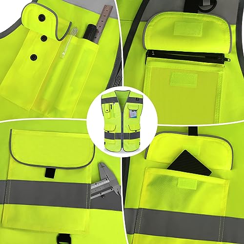 TCCFCCT Safety Vest for Men Women 9 Pockets High Visibility Vest for Safety, Reflective Work Vest with Reflective Strips, Meets ANSI/ISEA Standards, (Yellow, Large) - Image 4