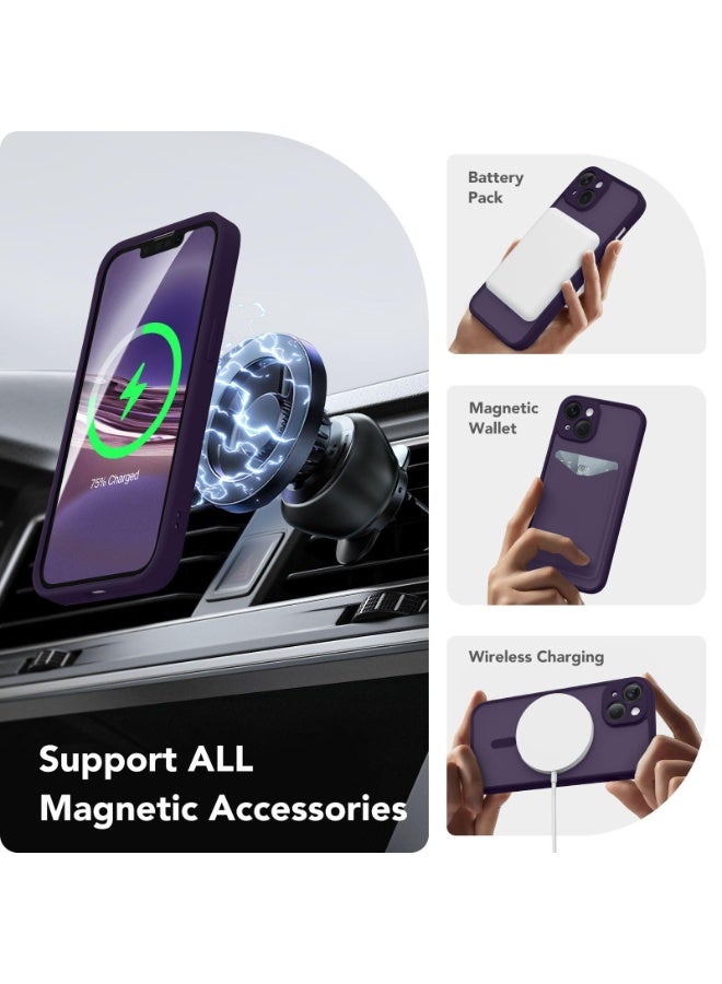 كبرارو جراب مغناطيسي لهاتف iPhone 14، [متوافق مع MagSafe] [حماية كاملة للكاميرا] جراب هاتف شفاف غير لامع رفيع مقاوم للصدمات لهاتف iPhone 14 مقاس 6.1 بوصة، أرجواني غامق - Image 3