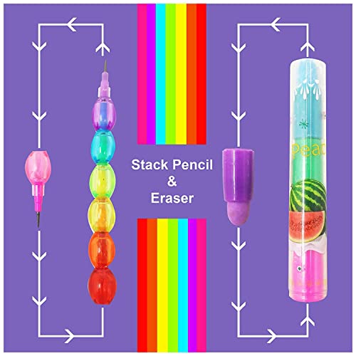 PARTEET Unicorn Combo Pack of Stationery Set - Unicorn Pencil Pouch/Stationery Pouch/Pencil 1 Case with Cane Shape Pen, 2 Stack Pencils,1 Eraser and 1 Scale for Kids (Pack of 5 Items) Assorted Colour - Image 5