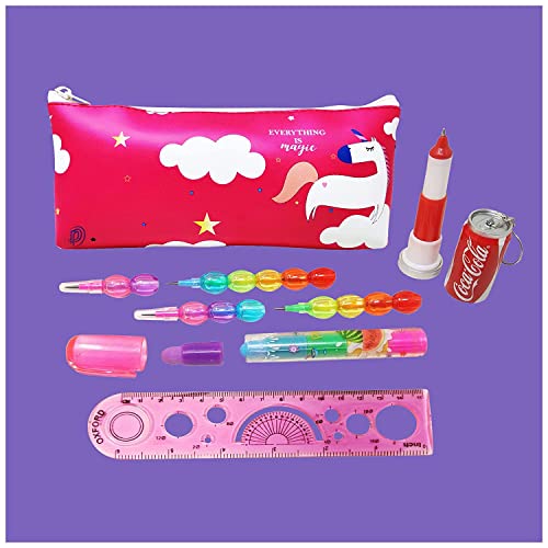 PARTEET Unicorn Combo Pack of Stationery Set - Unicorn Pencil Pouch/Stationery Pouch/Pencil 1 Case with Cane Shape Pen, 2 Stack Pencils,1 Eraser and 1 Scale for Kids (Pack of 5 Items) Assorted Colour - Image 3