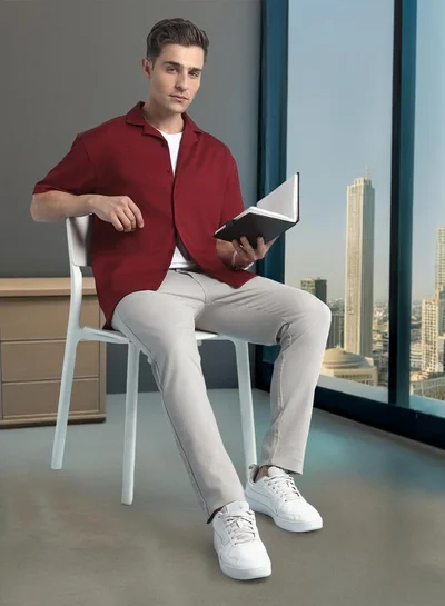 Dennis Lingo Maroon Relaxed Fit Cuban Collar Half Sleeve Shirt For Men