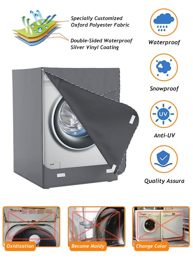 Solerconm Washer Dryer Cover for Front Load Washing Machine, Waterproof & Dustproof Washing Machine Cover, 27×33×39 in (69×84×99 cm), Gray - Image 5