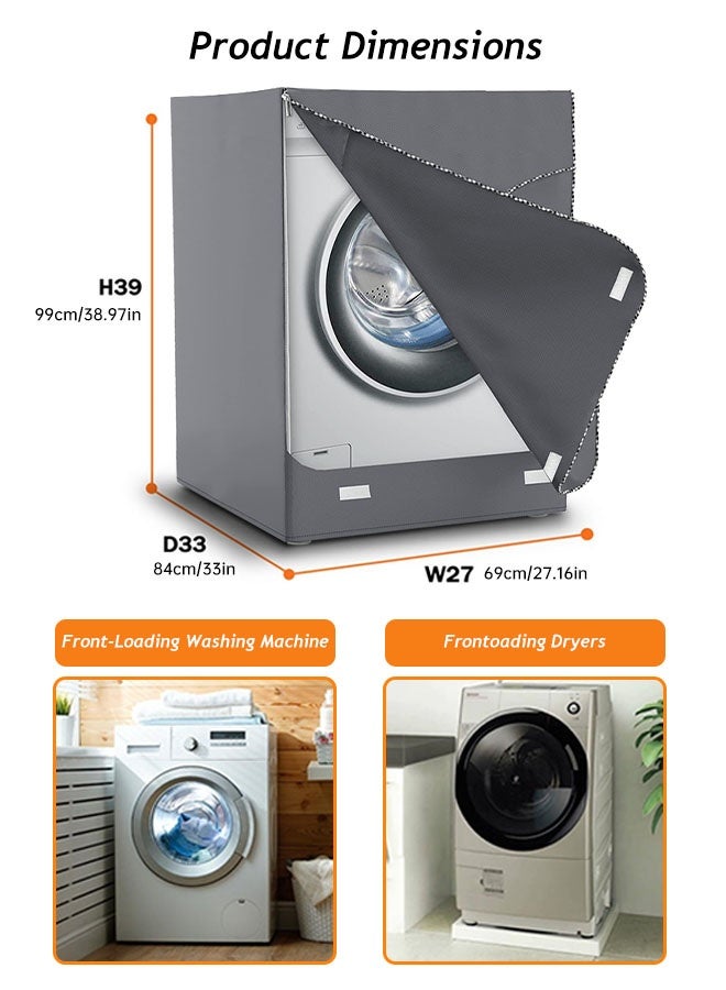 Solerconm Washer Dryer Cover for Front Load Washing Machine, Waterproof & Dustproof Washing Machine Cover, 27×33×39 in (69×84×99 cm), Gray - Image 4