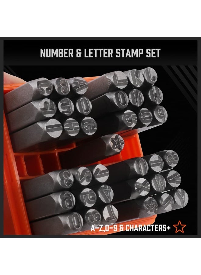 HORUSDY مجموعة طوابع الأرقام والحروف 37 قطعة 1 4 6 مم A-Z 0-9 نجوم مثقاب مثالي لطباعة المعادن مجموعة طباعة بلاستيك خشب جلد - Image 3