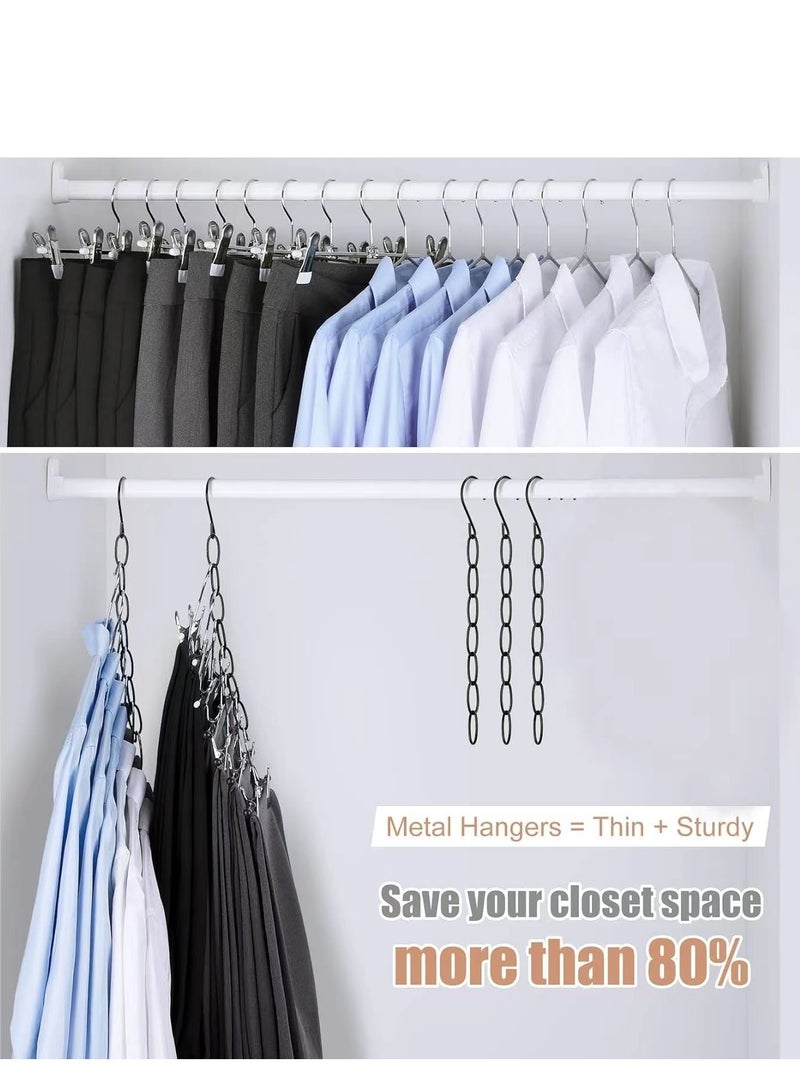 Hangers Space Saving, Metal Chain Clothes Hanger Organizer with 7 Slots, Magic Foldable Multiple Hangers in One, Collapsible Vertical Space Saver Hangers for Closet Organizer (3 Pack) Black  - Image 3