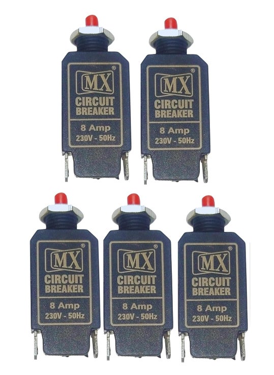 5 Five Nos of 8 Amps Vertical Mini Circuit Breaker Thermal Overload Protector AC 125250V 8A Push Button Reset 8Amp Load Switch PCB Mount