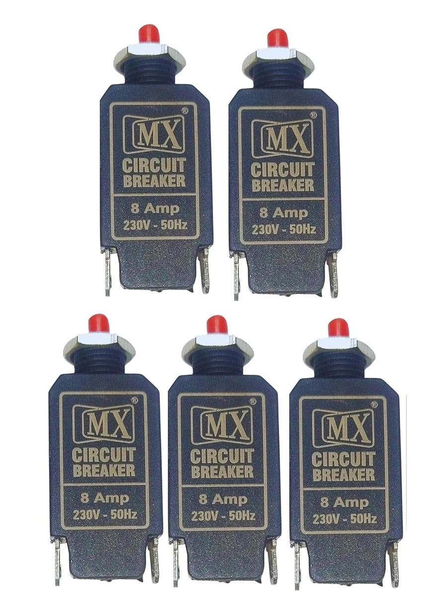 VAHISSH LIFE INC 5 Five Nos of 8 Amps Vertical Mini Circuit Breaker Thermal Overload Protector AC 125250V 8A Push Button Reset 8Amp Load Switch PCB Mount  - Image 1