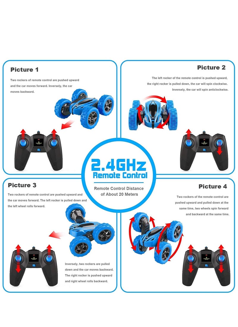 Hihonor - RC Cars Stunt Car Toy, 4WD 2.4Ghz Double Sided 360° Rotating RC Car with Headlights, Kids Toy Cars for Boys/Girls (Blue) - Image 1