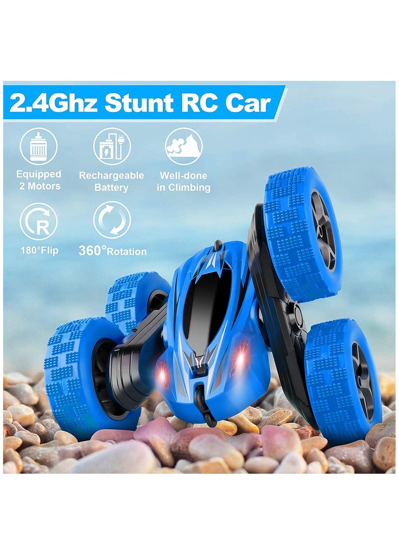 Hihonor - RC Cars Stunt Car Toy, 4WD 2.4Ghz Double Sided 360° Rotating RC Car with Headlights, Kids Toy Cars for Boys/Girls (Blue) - Image 1