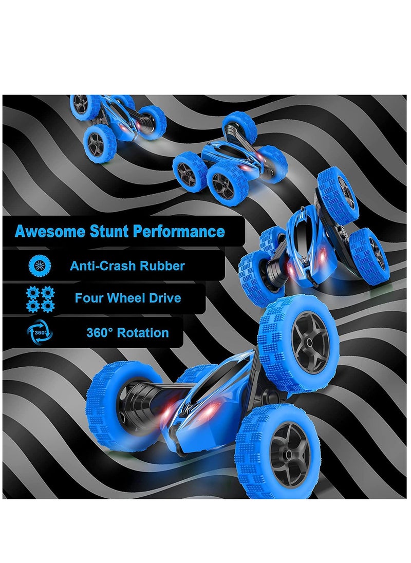 Hihonor - RC Cars Stunt Car Toy, 4WD 2.4Ghz Double Sided 360° Rotating RC Car with Headlights, Kids Toy Cars for Boys/Girls (Blue) - Image 1