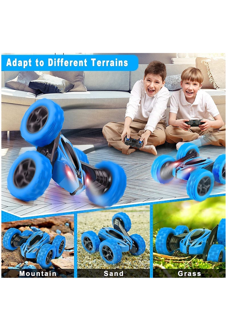 Hihonor - RC Cars Stunt Car Toy, 4WD 2.4Ghz Double Sided 360° Rotating RC Car with Headlights, Kids Toy Cars for Boys/Girls (Blue) - Image 1