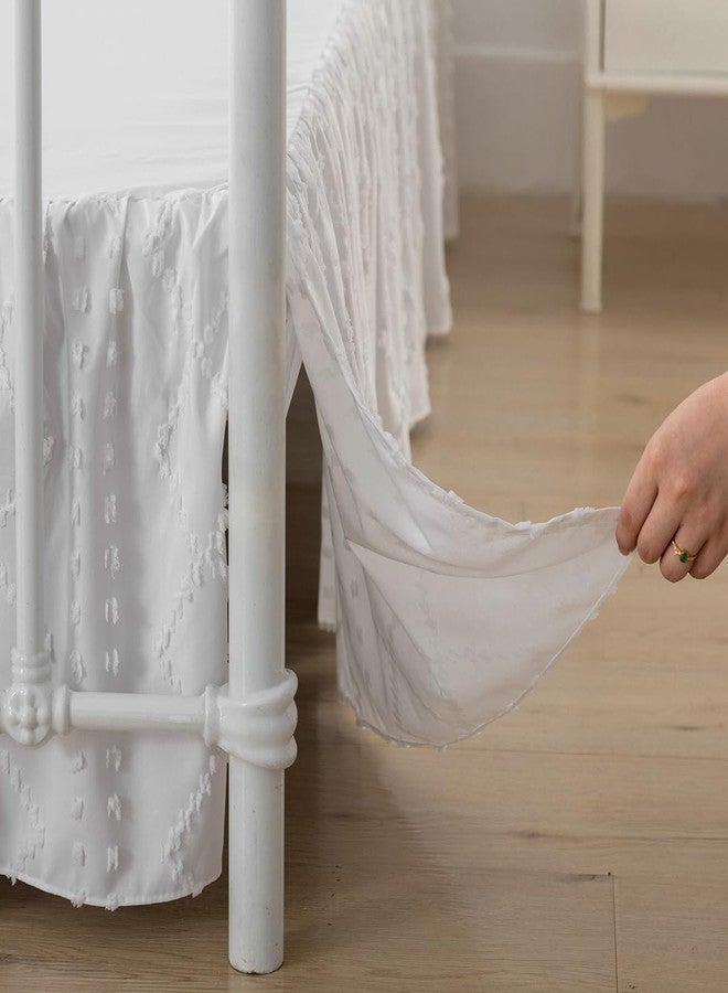 TSUTOMI Bed Skirt Queen Size Ruffled Bed Skirt with Split Corners, 14 Inch Drop Dust Ruffle Bed Skirts with Platform, Boho Tufted Shabby Chic Full Size Bed Skirts, White - Image 3
