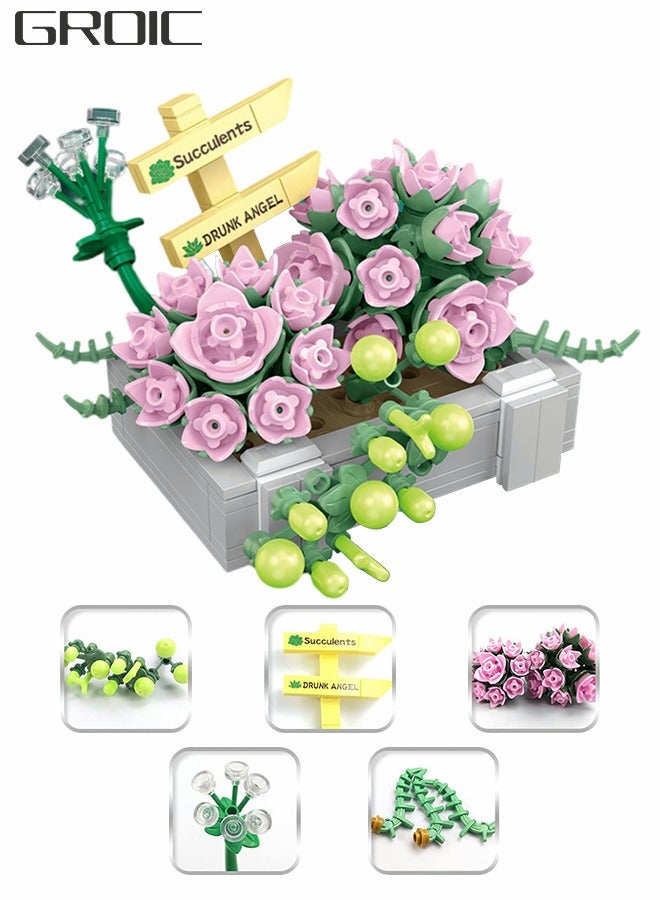 GROIC Mini Succulents Bonsai Bricks Bonsai Model, Simulation Succulent Plant Set, Creative DIY Flower Particle Botanical Collection Construction Building Blocks Toy - Image 1