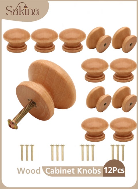 12 Pack Wooden Cabinet Knobs, Drawer Pulls /Drawer Handlewith Screws, for Wardrobe, Cupboard, Dresser, Desk, TV Cabinet