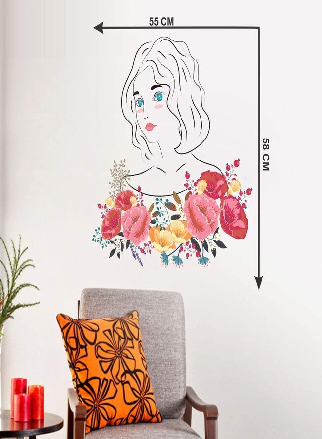 VCREATE DECOR ملصق حائط وغطاء من الفينيل PVC بتصميم وجه فتاة مزهر من VCREATE DECOR، مقاس 58 سم × 51 سم - Image 3