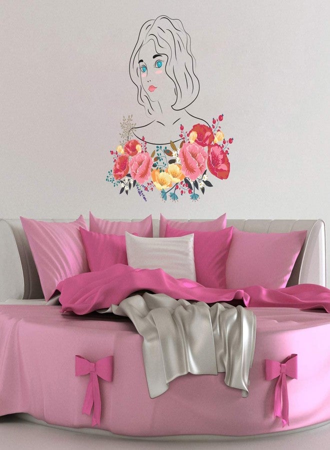 VCREATE DECOR ملصق حائط وغطاء من الفينيل PVC بتصميم وجه فتاة مزهر من VCREATE DECOR، مقاس 58 سم × 51 سم - Image 2