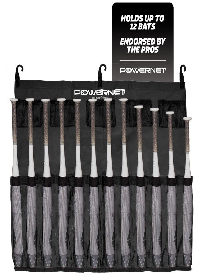 PowerNet Hanging Bat Bag Caddy for Baseball and Softball Teams, Team Bag Dugout Organizer, Holds 12 Hanging Bats on Fence (Black) - Image 1