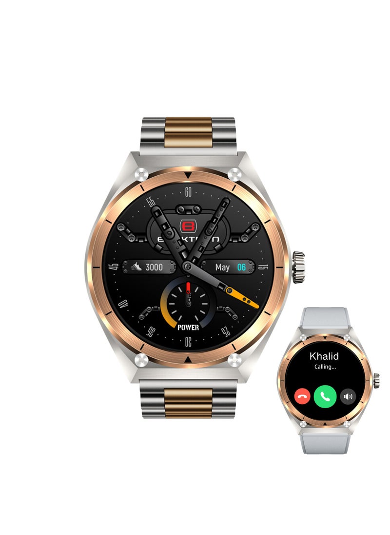 Blaktron Infiniti X3 Smart Watch for Men - AMOLED Display, Bluetooth Calls, Fitness Tracker, Heart Rate & Sleep Monitor, Water Resistant, Long Battery Life, Dual Strap Smartwatch for Android/iOS (Silver/Gold)  - Image 1