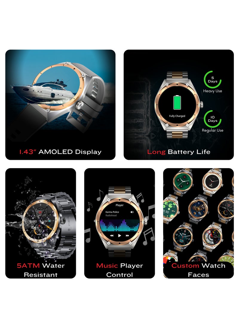 Blaktron Infiniti X3 Smart Watch for Men - AMOLED Display, Bluetooth Calls, Fitness Tracker, Heart Rate & Sleep Monitor, Water Resistant, Long Battery Life, Dual Strap Smartwatch for Android/iOS (Silver/Gold)  - Image 4