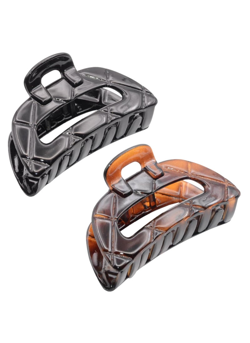 Parcelona - Parcelona French Elite Medium Cellulose Acetate Jaw Hair Claw Clips Durable Styling Women Hair Accessories Hair Clip for Girls (Tortoise Shell and Black) - Image 1