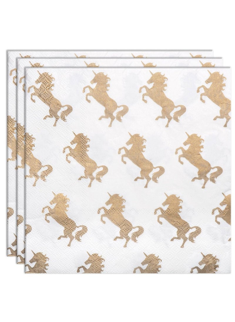 BOLAND Unicorn Napkins Gold White Fantasy Theme Party Decor 33cm 20-Pack - Image 1