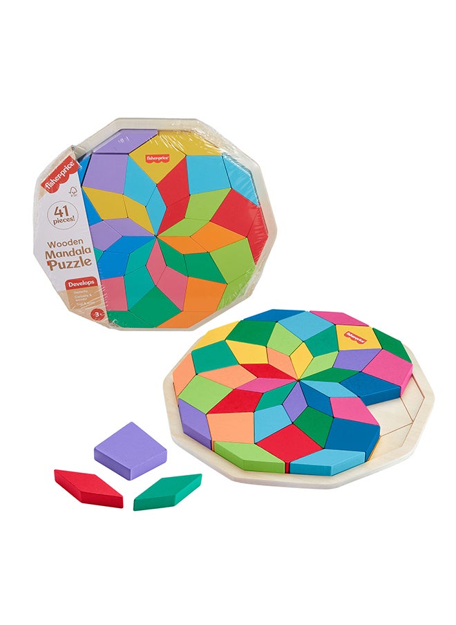 Fisher-Price ​Preschool Toy Wooden Puzzle with Mandala Geometric Design, 40 Wood Pieces for Kids Ages 3+ Years  - Image 1