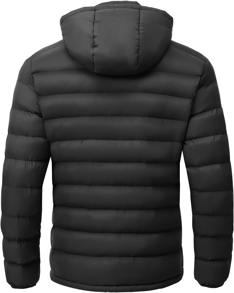 TBMPOY Men's Lightweight Puffer Down Jacket with Detachable Hood - Water-Resistant Winter Coat for Travel and Skiing - Black XL - Image 4