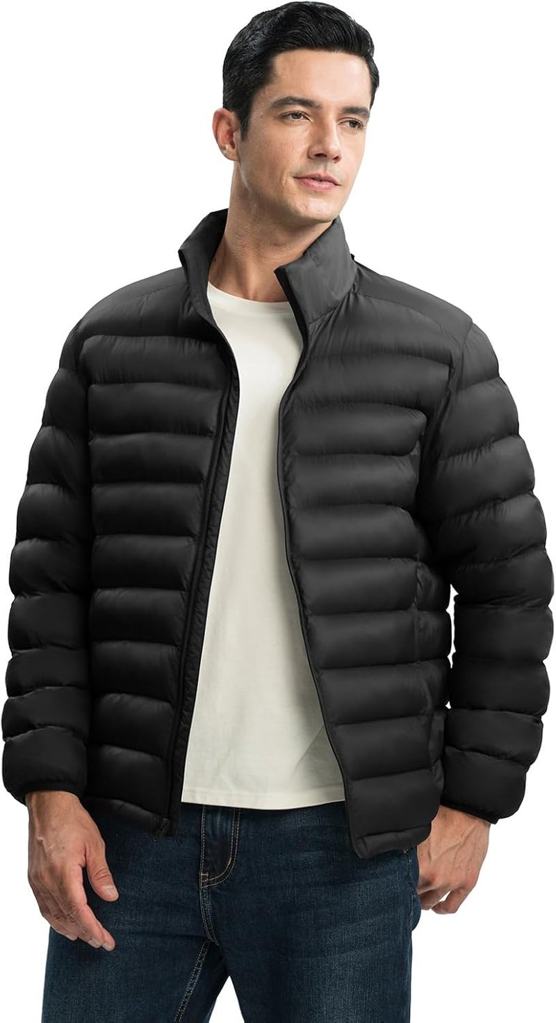 TBMPOY Men's Lightweight Puffer Down Jacket with Detachable Hood - Water-Resistant Winter Coat for Travel and Skiing - Black XL - Image 2