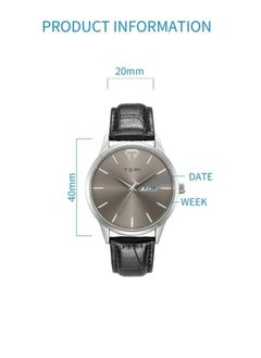 TOMI TOMI Watch With Black Leather Strap For Unisex-Displaying The Date And Day on a Daily Basis  - Image 3