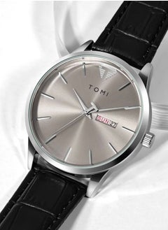 TOMI TOMI Watch With Black Leather Strap For Unisex-Displaying The Date And Day on a Daily Basis  - Image 5