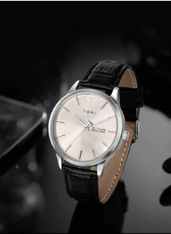 TOMI TOMI Watch With Black Leather Strap For Unisex-Displaying The Date And Day on a Daily Basis  - Image 4