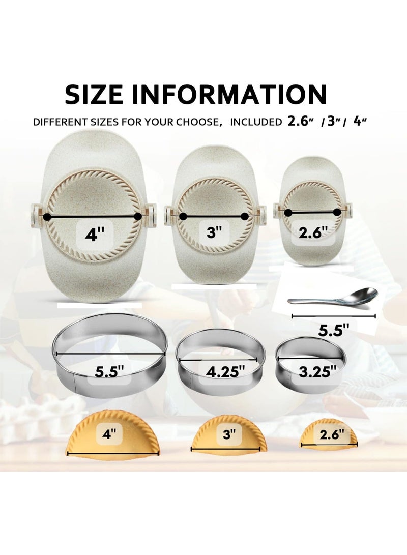 Dumpling mold set, including dough cutter and pie mold set, suitable for making Polish dumplings, pies, kalzones, flipped dumplings, and Chinese dumplings, white, 3 sizes (4 inches + 3 inches + 2.6 inches). - Image 3