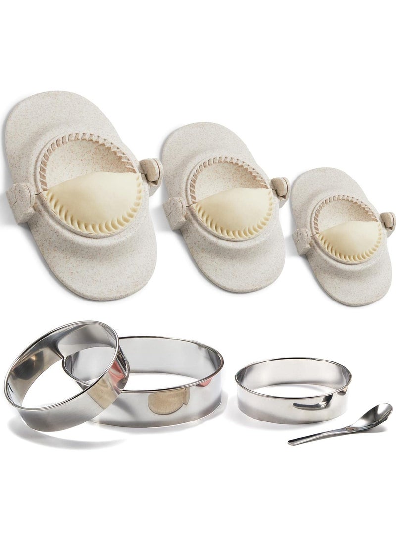 Dumpling mold set, including dough cutter and pie mold set, suitable for making Polish dumplings, pies, kalzones, flipped dumplings, and Chinese dumplings, white, 3 sizes (4 inches + 3 inches + 2.6 inches). - Image 1