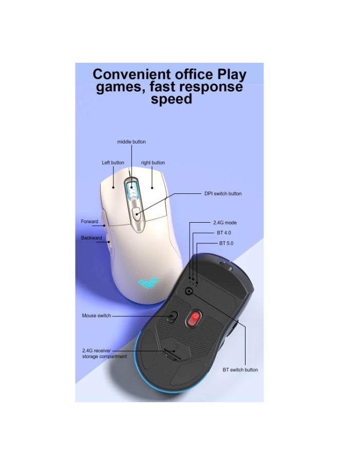 AULA - SC525 Wireless,Bluetooth Dual Mode RGB Gaming Mouse - Optical Sensor 4,600 DPI With Gripe Tape - Rechargeable USB C - Image 1