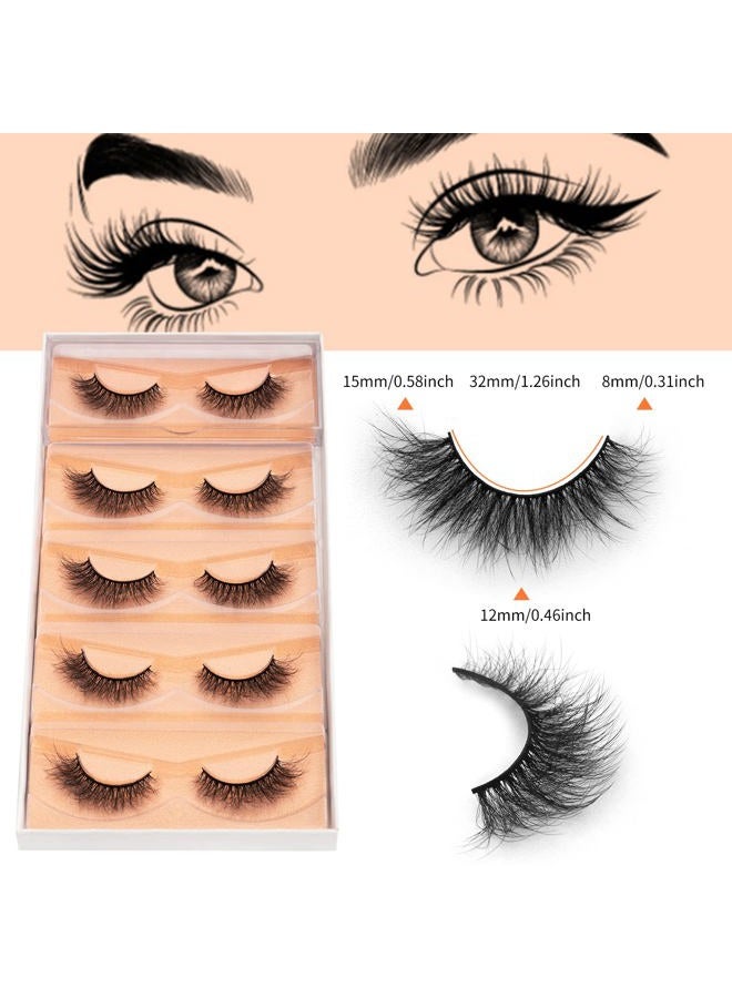 DYSILK Wispy Lashes False Eyelashes - Mink Lashes 5 Pairs 6D Faux Eyelash Extension False Eyelashes Mink Lash Natural Look Fake Eyelash Reusable Strip Lash Kit | Wispy-10-15mm - Image 3