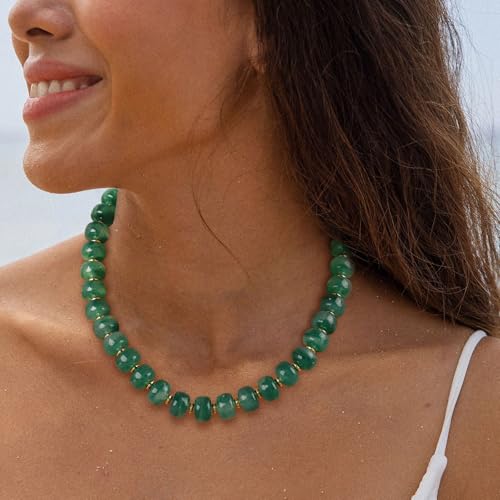 HolidayQbee Beaded Necklace for Women Boho Bead Chunky Necklace Big Bead Necklace Fashion Trendy Summer Green Resin Beaded Necklaces Jewelry Gifts - Image 4