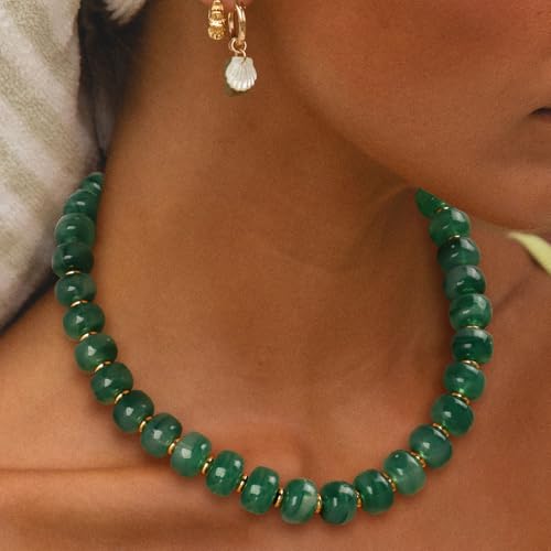HolidayQbee Beaded Necklace for Women Boho Bead Chunky Necklace Big Bead Necklace Fashion Trendy Summer Green Resin Beaded Necklaces Jewelry Gifts - Image 5
