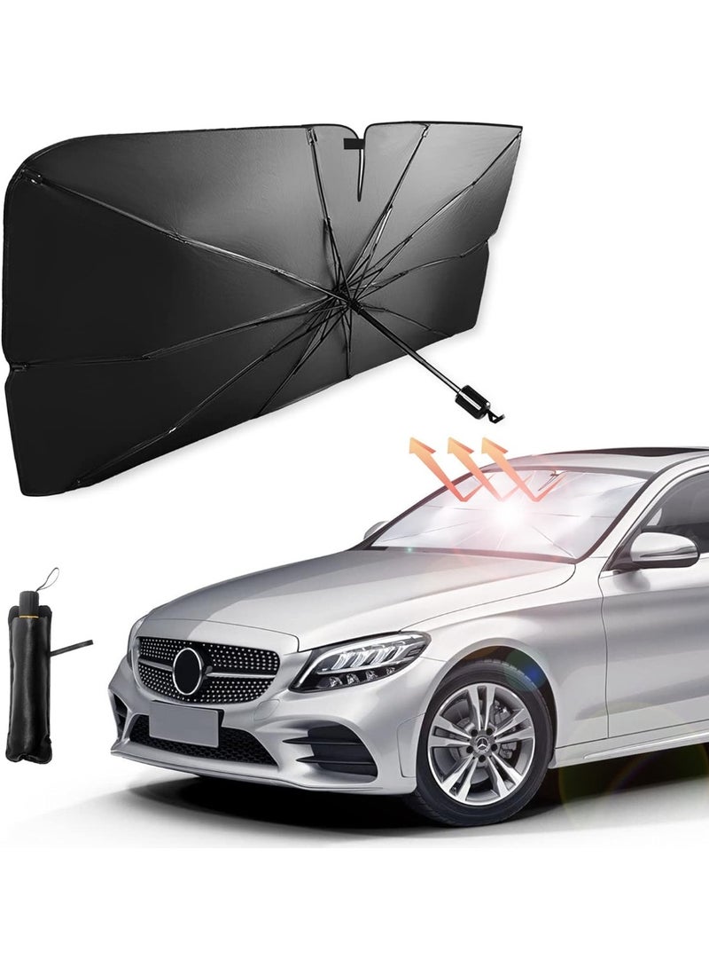 Car Windshield Sun Shade Umbrella,UV Sunshade Umbrella Windshield Block Cover,Foldable Sun Visor Windshields Sun Shade Cover for Most with Leather storage pocket 140 * 80cm - Image 1