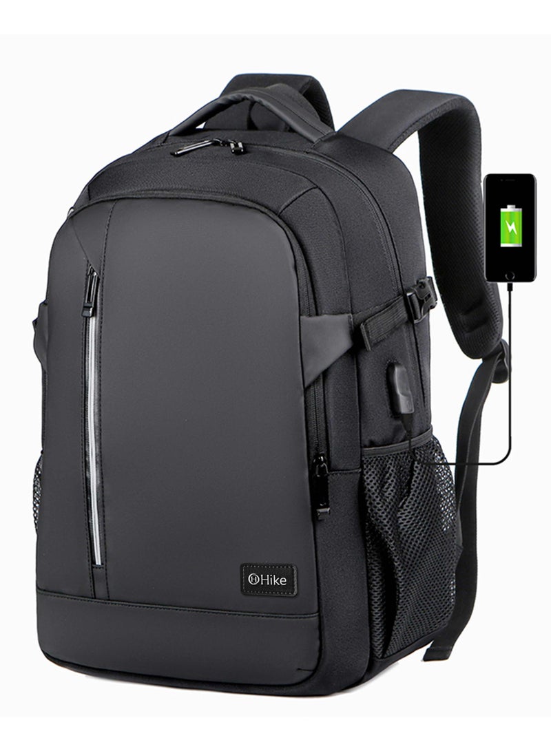 HIKE Durable Unisex Laptop Backpack Water Resistant Shoulder Daypack with Built in USB port and Headphone Jack for Travel/Business/College/ School, HKY2219 - Black - Image 1