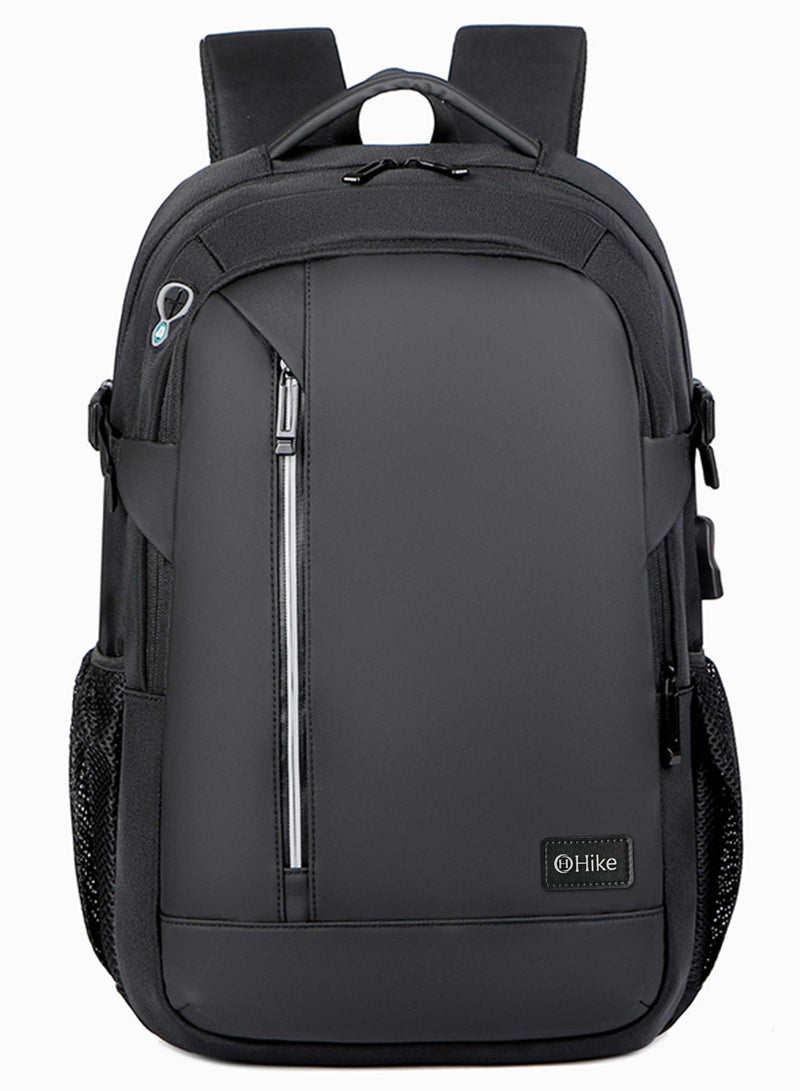 HIKE Durable Unisex Laptop Backpack Water Resistant Shoulder Daypack with Built in USB port and Headphone Jack for Travel/Business/College/ School, HKY2219 - Black - Image 2