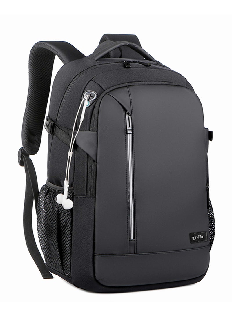 HIKE Durable Unisex Laptop Backpack Water Resistant Shoulder Daypack with Built in USB port and Headphone Jack for Travel/Business/College/ School, HKY2219 - Black - Image 3